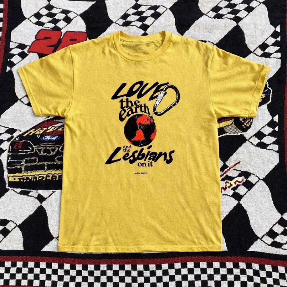 Yellow Love The Earth And The Lesbians On It Cotton T-Shirt